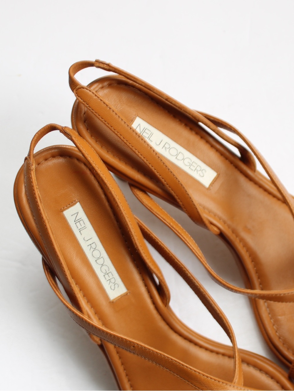 Neil J. Rodgers Yin Cognac Tan Leather Slingback Heeled Sandals Size 39 / 8.5 US - Picture 4 of 7